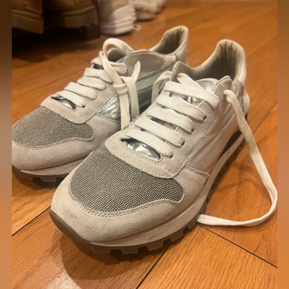 brunello cucinelli sneakers silver sparkle